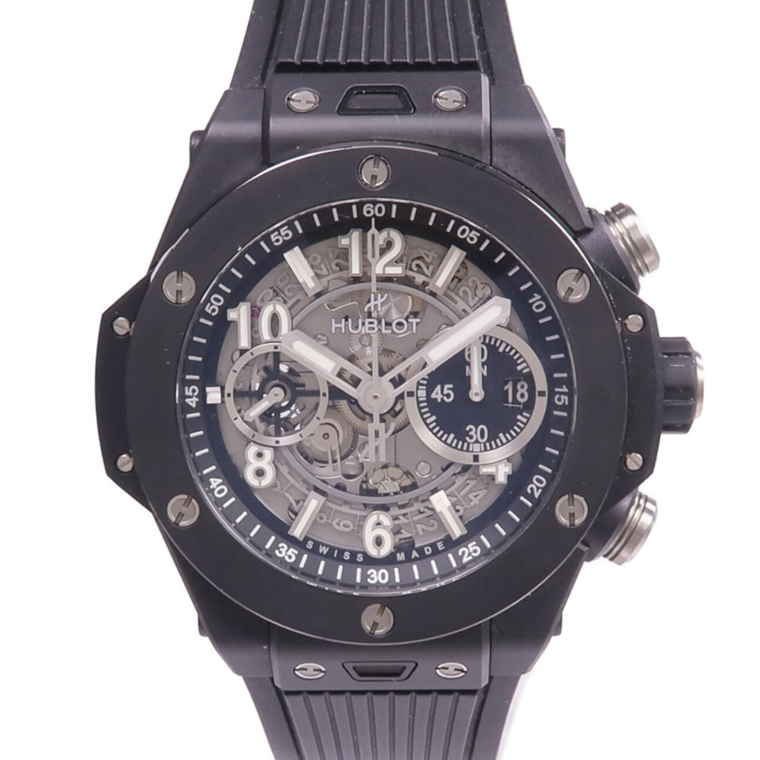 Hublot Big Bang Unico Black Magic Automatic Ceramic Mens Watch 421.CI.1170.RX: Hublot Big Bang Unico Black Magic Automatic Ceramic Mens Watch 421.CI.1170.RX This Hublot Big Bang Unico Black Magic wristwatch features a black ceramic case and band, with an automatic winding moveme