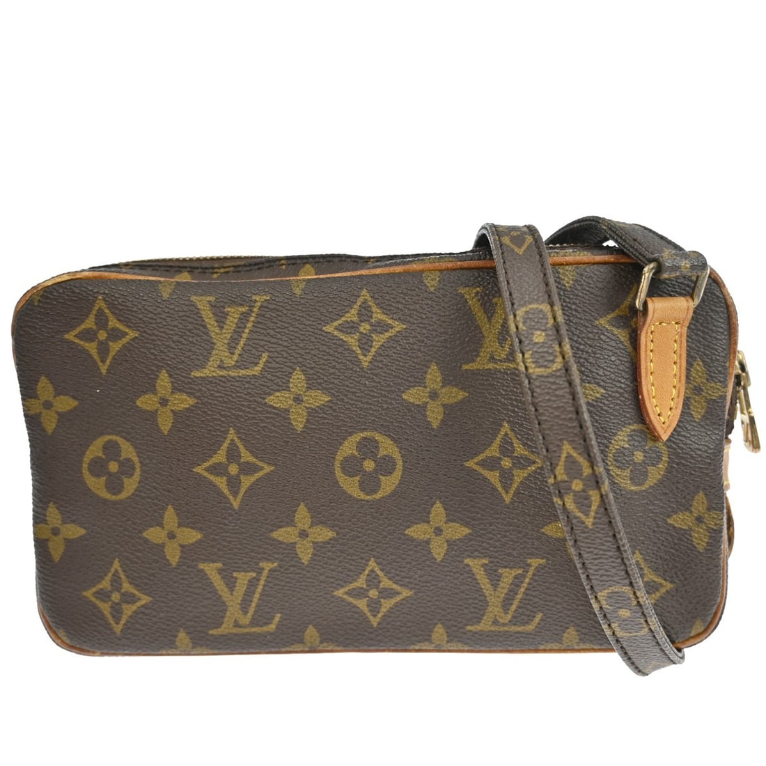 Louis Vuitton Marly Bandouliere Monogram Leather Mini Crossbody Bag M51828: Louis Vuitton Marly Bandouliere Monogram Leather Mini Crossbody Bag M51828 This Louis Vuitton Marly Bandouliere crossbody bag features the signature Monogram pattern and is crafted from brown leather 
