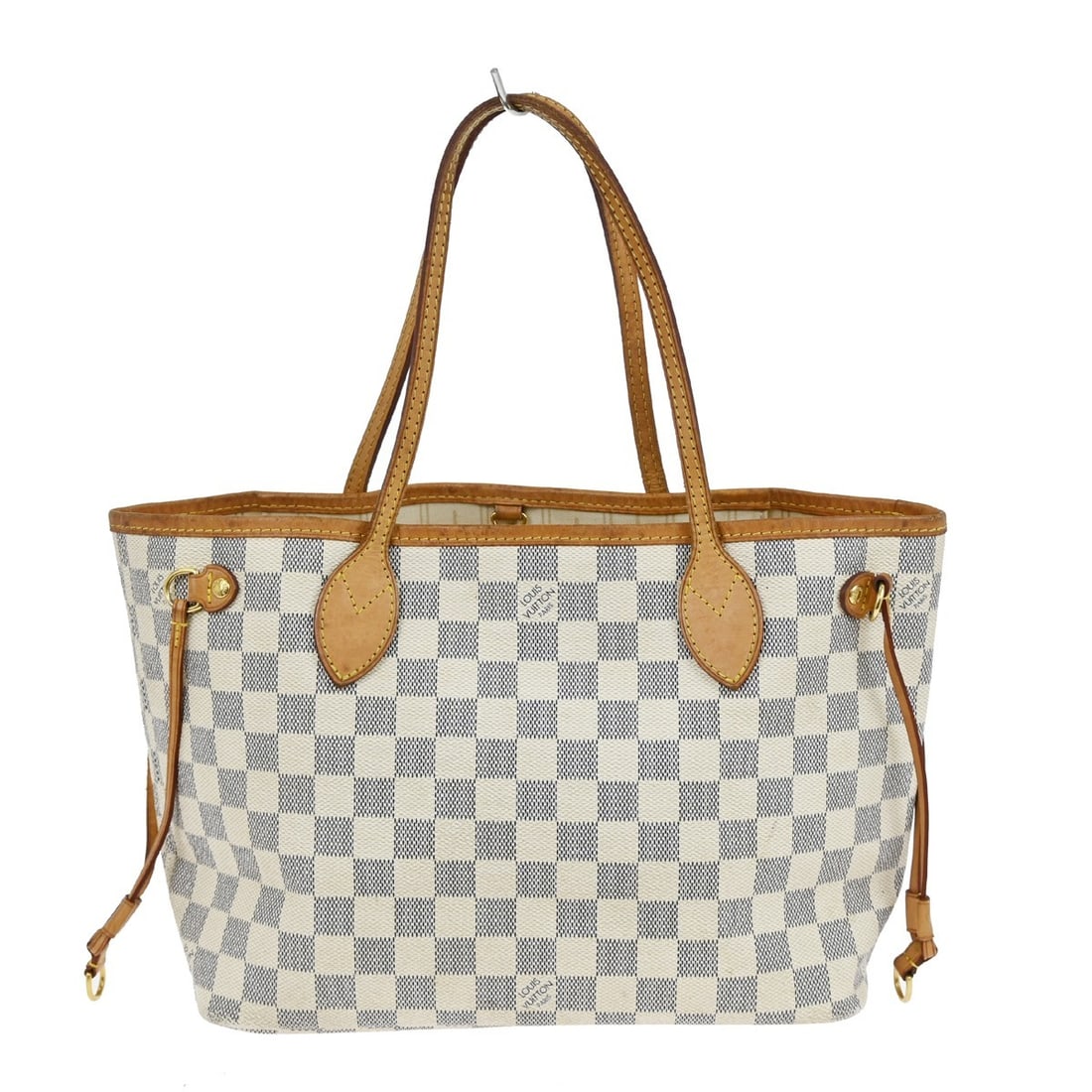 Louis Vuitton Neverfull PM Tote Damier Azur Canvas Medium White Bag: Louis Vuitton Neverfull PM Tote Damier Azur Canvas Medium White Bag This Louis Vuitton Neverfull PM tote bag features the iconic Damier Azur canvas leather exterior with a classic check pattern. Desig