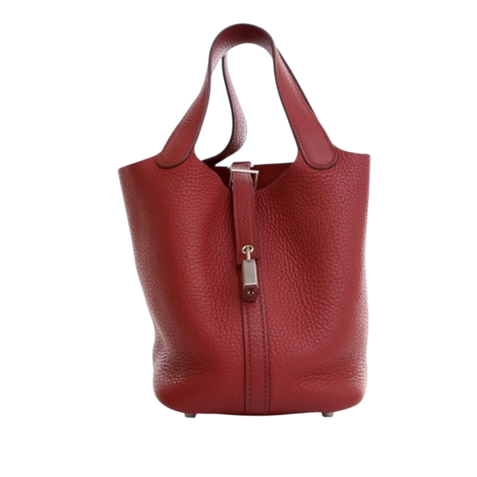Hermes Rouge Grenat Clemence Leather Picotin Lock 18 Red Tote Bag: Hermes Rouge Grenat Clemence Leather Picotin Lock 18 Red Tote Bag The Hermes Clemence Picotin Lock 18 is crafted from Clemence leather in Rouge Grenat, featuring flat leather handles and an open top w