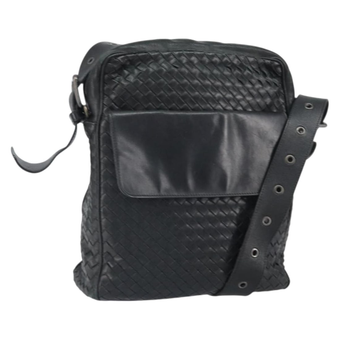 Black Leather Intrecciato Shoulder Bag by Bottega Veneta Italy: Black Leather Intrecciato Shoulder Bag by Bottega Veneta Italy This Bottega Veneta Intrecciato shoulder bag is crafted from black leather and features the brand's iconic woven design. Made in Italy, t