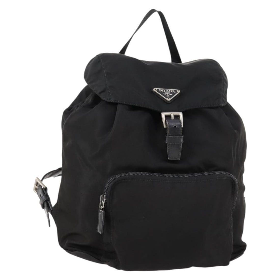 Black Nylon Women's Backpack by Prada with Silver Tone Details: Black Nylon Women's Backpack by Prada with Silver Tone Details This Prada backpack features a black nylon exterior with silver-tone accents. Designed for women, it includes adjustable shoulder straps 