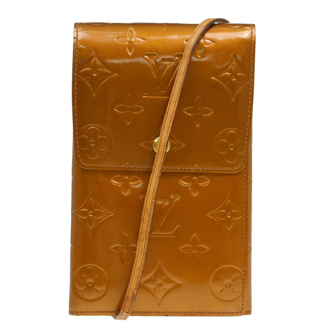 Louis Vuitton Monogram Bronze Vernis Wallet M91154: Louis Vuitton Monogram Bronze Vernis Wallet M91154 This women's wallet features Louis Vuitton's signature Monogram pattern in a bronze color, crafted from monogram patent leather. It is designed with 