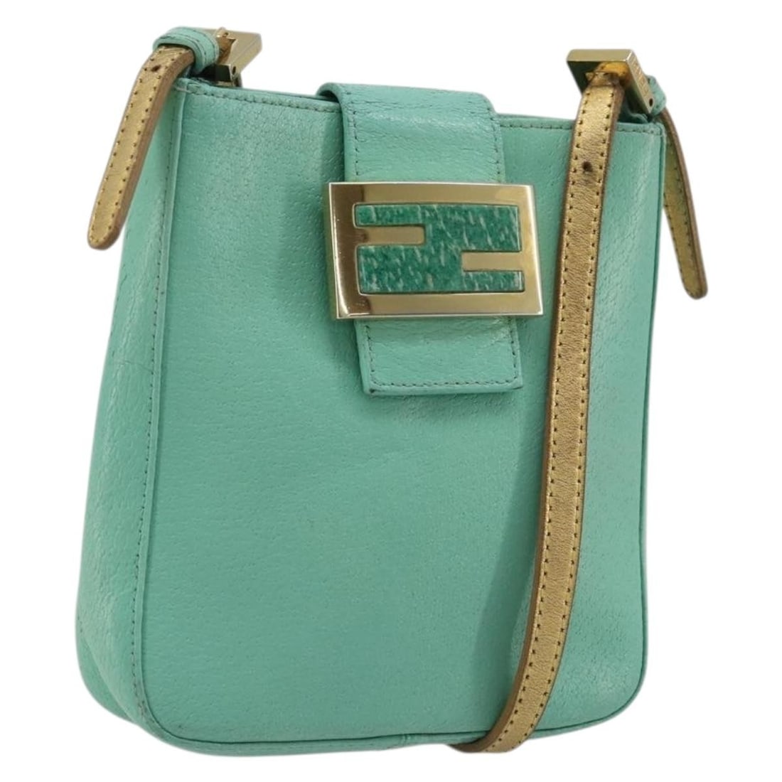 FENDI Mamma Baguette Leather Shoulder Bag Gold Light Green: FENDI Mamma Baguette Leather Shoulder Bag Gold Light Green This FENDI Mamma Baguette shoulder bag is crafted from leather in an elegant combination of gold and light green. Designed for women, it feat