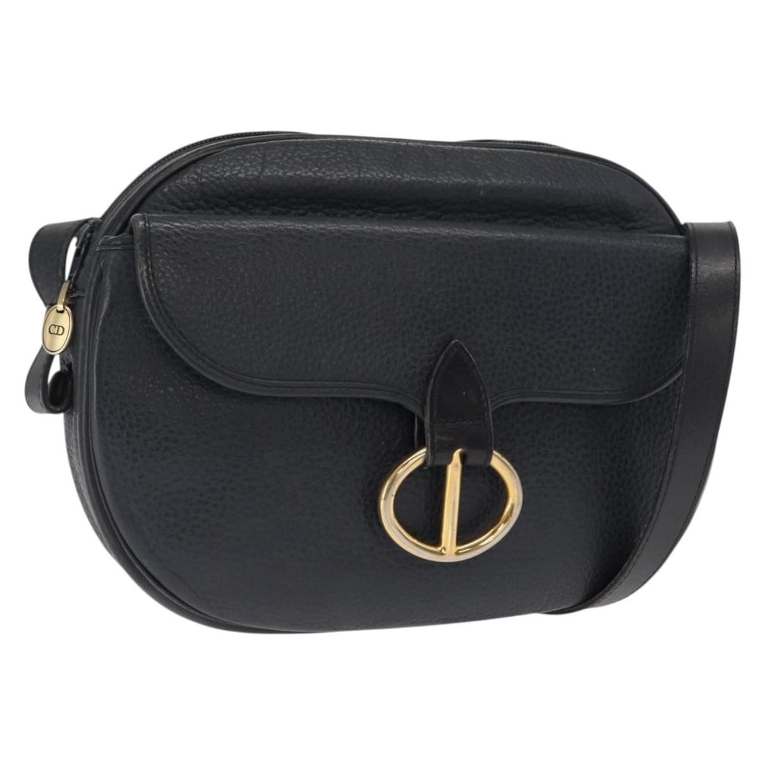 Navy Leather Christian Dior Shoulder Bag with Gold Tone Accents: Navy Leather Christian Dior Shoulder Bag with Gold Tone Accents This Christian Dior shoulder bag features a navy leather exterior with gold-tone accents. Made in France, the bag has a structured silho