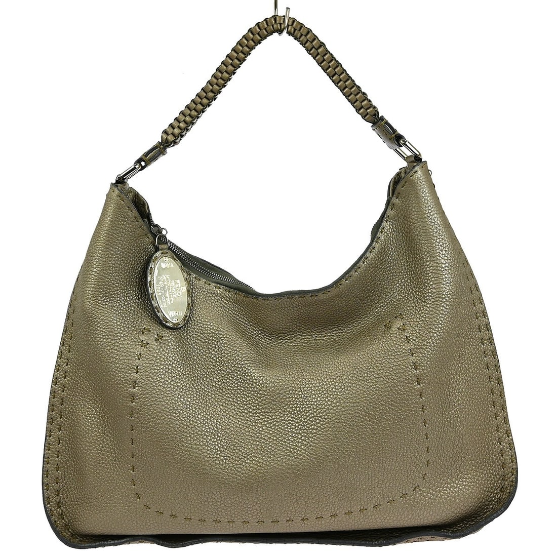 Fendi FF Medium Gray Leather Top Handle Handbag with Silver Hardware (1 of 8)
