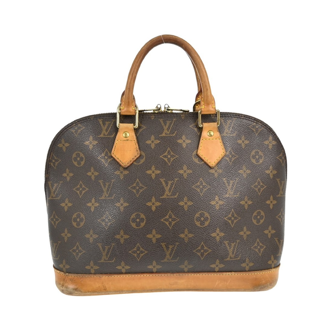 Louis Vuitton Alma Monogram Canvas Medium Brown Handbag M51130: Louis Vuitton Alma Monogram Canvas Medium Brown Handbag M51130 This Louis Vuitton Alma handbag features the iconic Monogram canvas with double beige handles and a zip closure. It is a medium-sized vin