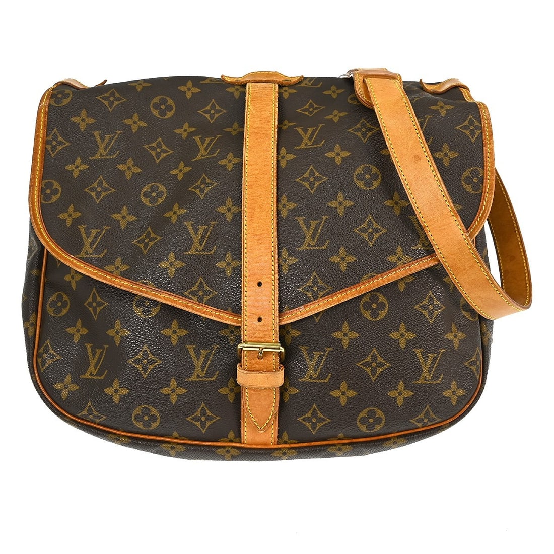 Louis Vuitton Saumur 35 Monogram Canvas Shoulder Messenger Bag: Louis Vuitton Saumur 35 Monogram Canvas Shoulder Messenger Bag This Louis Vuitton Saumur 35 messenger shoulder bag features the iconic Monogram canvas leather exterior and a brown crossbody leather st