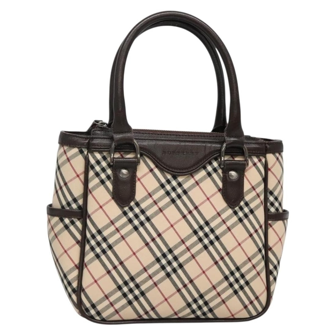 Burberry Nova Check Hand Bag Canvas Beige Silver Authentic (1 of 18)