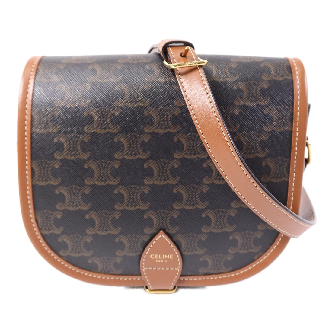 CELINE Folco Brown Coated Canvas Shoulder Bag GHW: CELINE Folco Brown Coated Canvas Shoulder Bag GHW This CELINE Folco shoulder bag features a brown PVC coated canvas exterior, offering both durability and a classic look. Designed for women, it has a 