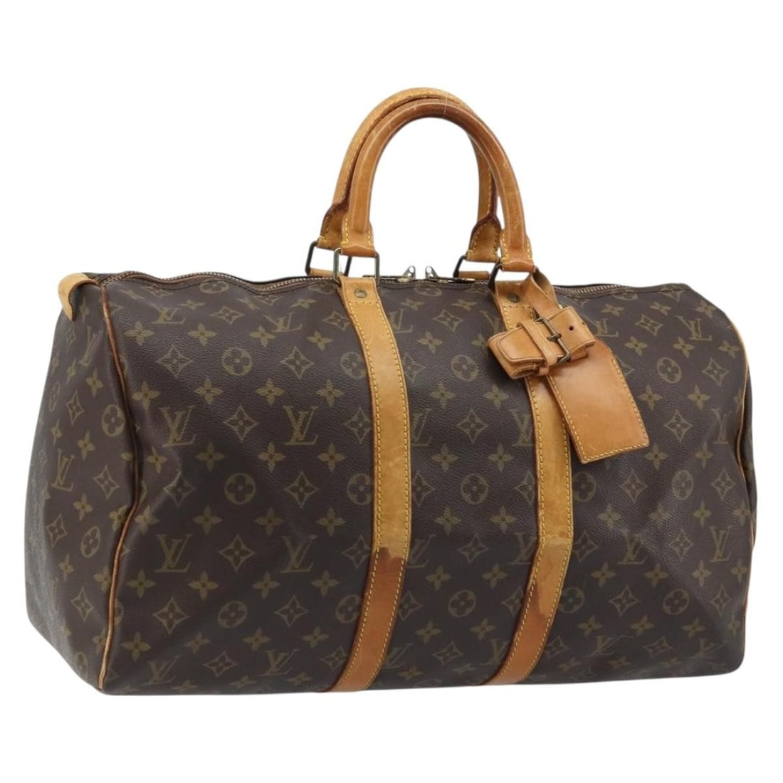 Louis Vuitton Keepall 45 Monogram Canvas Boston Bag M41428 with Name Tag: Louis Vuitton Keepall 45 Monogram Canvas Boston Bag M41428 with Name Tag This is a Louis Vuitton Monogram Keepall 45 Boston Bag, model M41428, crafted in monogram canvas. The bag is designed for women