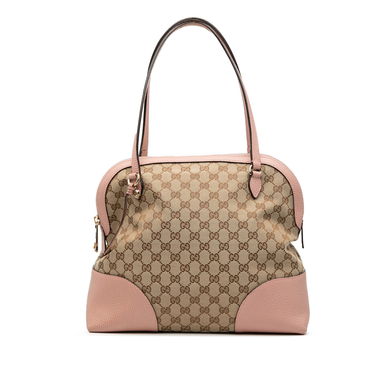 Gucci GG Canvas Dome Brown Shoulder Bag with Leather Trim: Gucci GG Canvas Dome Brown Shoulder Bag with Leather Trim This Gucci GG Canvas Dome shoulder bag features a canvas body with leather trim, a flat leather strap, top zip closure, and interior zip and s