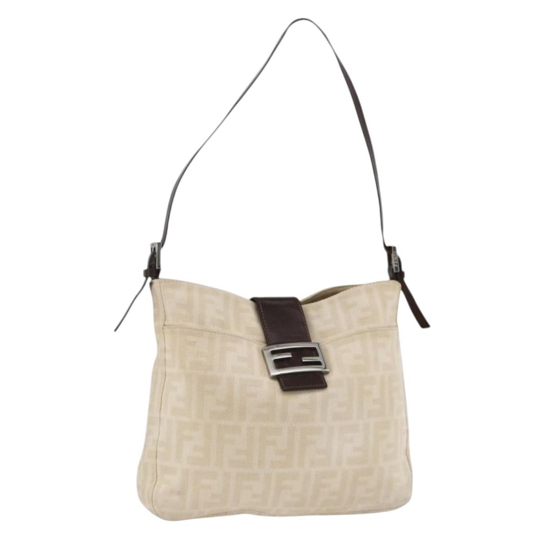 Fendi Mamma Baguette Zucca Canvas Shoulder Bag Beige Silver Italy: Fendi Mamma Baguette Zucca Canvas Shoulder Bag Beige Silver Italy This FENDI Zucca Canvas Mamma Baguette shoulder bag features a beige and silver color scheme with the signature Zucca canvas exterior.