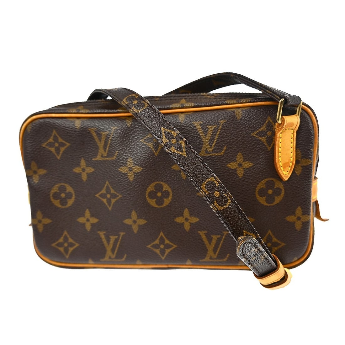 Louis Vuitton Monogram Marly Bandouliere Mini Crossbody Bag M51828 Brown: Louis Vuitton Monogram Marly Bandouliere Mini Crossbody Bag M51828 Brown This Louis Vuitton Marly Bandouliere shoulder bag features the iconic Monogram pattern on brown leather with a zip closure and 