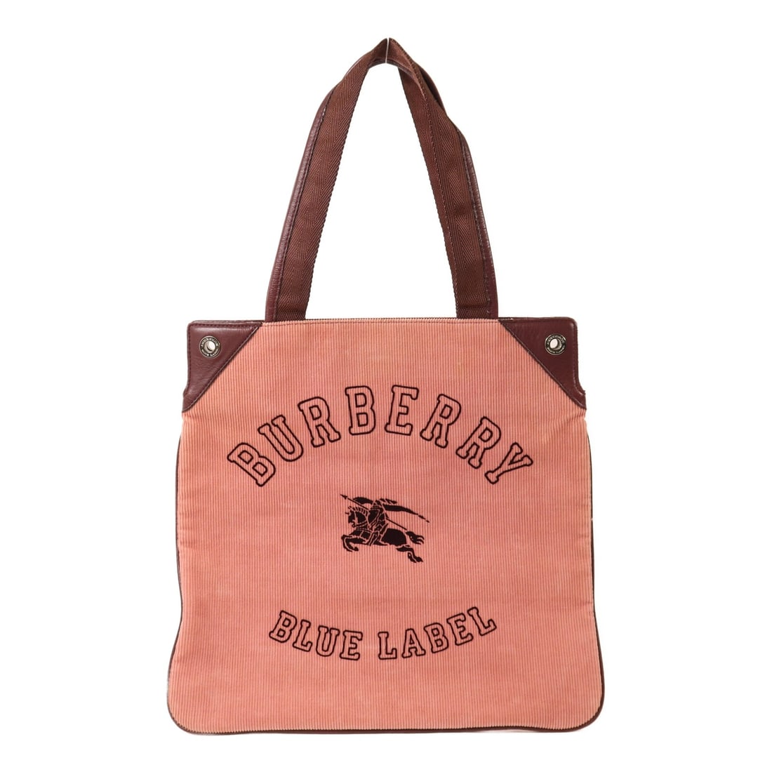 Burberry Pink Corduroy Tote with Silver Tone Hardware for Women: Burberry Pink Corduroy Tote with Silver Tone Hardware for Women This Burberry tote bag features a pink corduroy exterior and is designed for women. The bag offers a stylish and functional accessory wi
