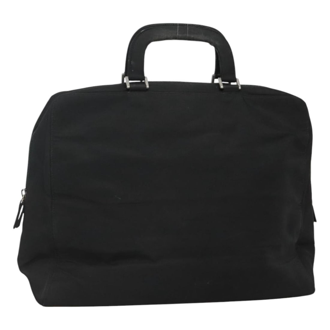Prada Black Nylon Women's Handbag Silver Tone Accents Made in Italy: Prada Black Nylon Women's Handbag Silver Tone Accents Made in Italy This PRADA hand bag features a black and silver nylon exterior with matching handles. Designed for women, the bag is made in Italy a
