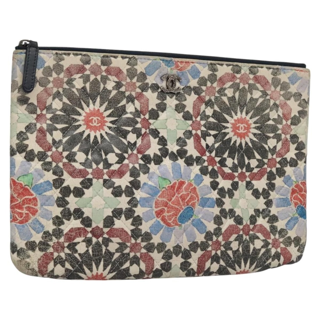Chanel Multicolor Matelasse Lambskin Clutch Bag with CC Logo: Chanel Multicolor Matelasse Lambskin Clutch Bag with CC Logo This CHANEL Matelasse clutch bag is crafted from multicolor lambskin leather and features the iconic CC logo. Designed for women, it is mad