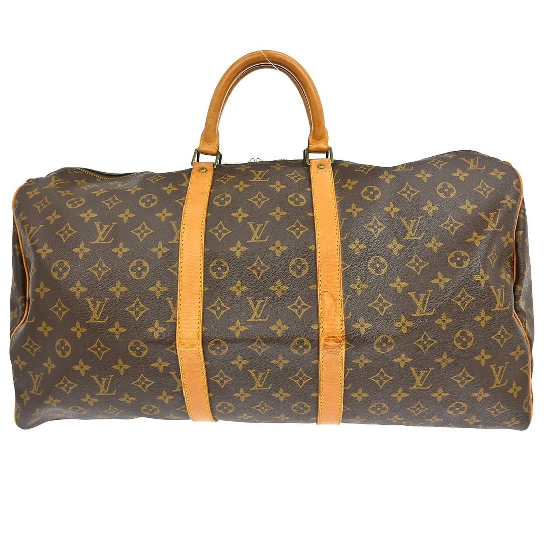 Louis Vuitton Keepall 55 Monogram Canvas Extra Large Travel Duffle Bag: Louis Vuitton Keepall 55 Monogram Canvas Extra Large Travel Duffle Bag This Louis Vuitton Keepall 55 travel handbag features the classic Monogram canvas with leather trim and double beige leather hand
