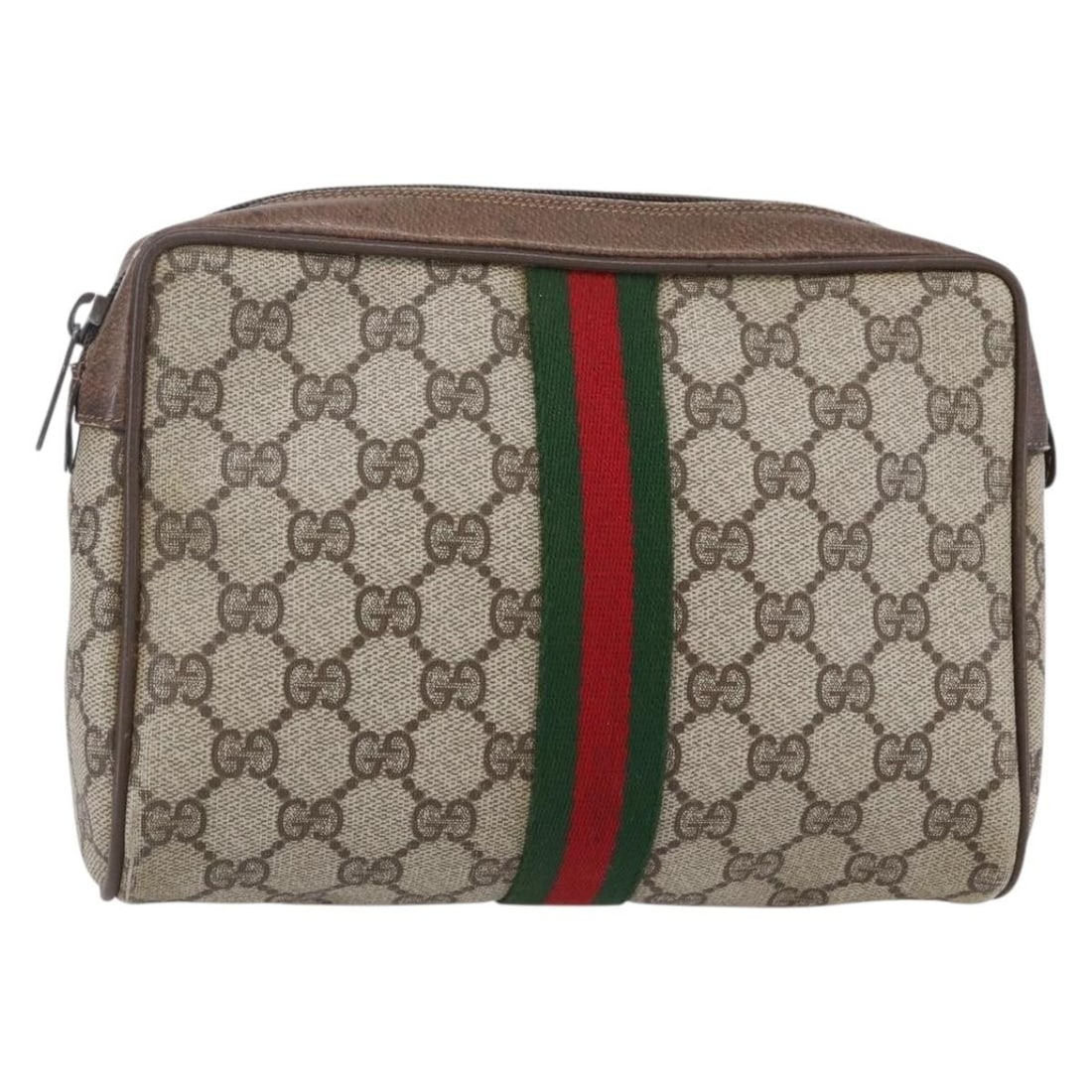 GUCCI GG Supreme Beige PVC Clutch Bag 75 01 012 Auth Italy: GUCCI GG Supreme Beige PVC Clutch Bag 75 01 012 Auth Italy This authentic GUCCI GG Supreme Web Sherry Line Clutch Bag is a stylish accessory crafted in Italy from durable PVC Leather. Featuring a soph