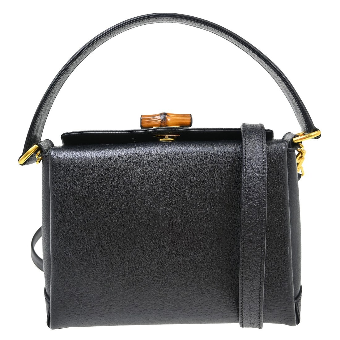 Gucci Black Leather Bamboo Convertible Vintage Box Crossbody Bag (1 of 10)