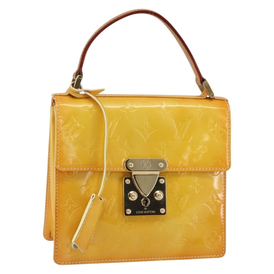 LOUIS VUITTON Monogram Vernis Spring Street Hand Bag Lime Yellow M91068 Auth: LOUIS VUITTON Monogram Vernis Spring Street Hand Bag Lime Yellow M91068 Auth This stylish LOUIS VUITTON Monogram Vernis Spring Street Bag is crafted from vibrant lime yellow patent leather, showcasing