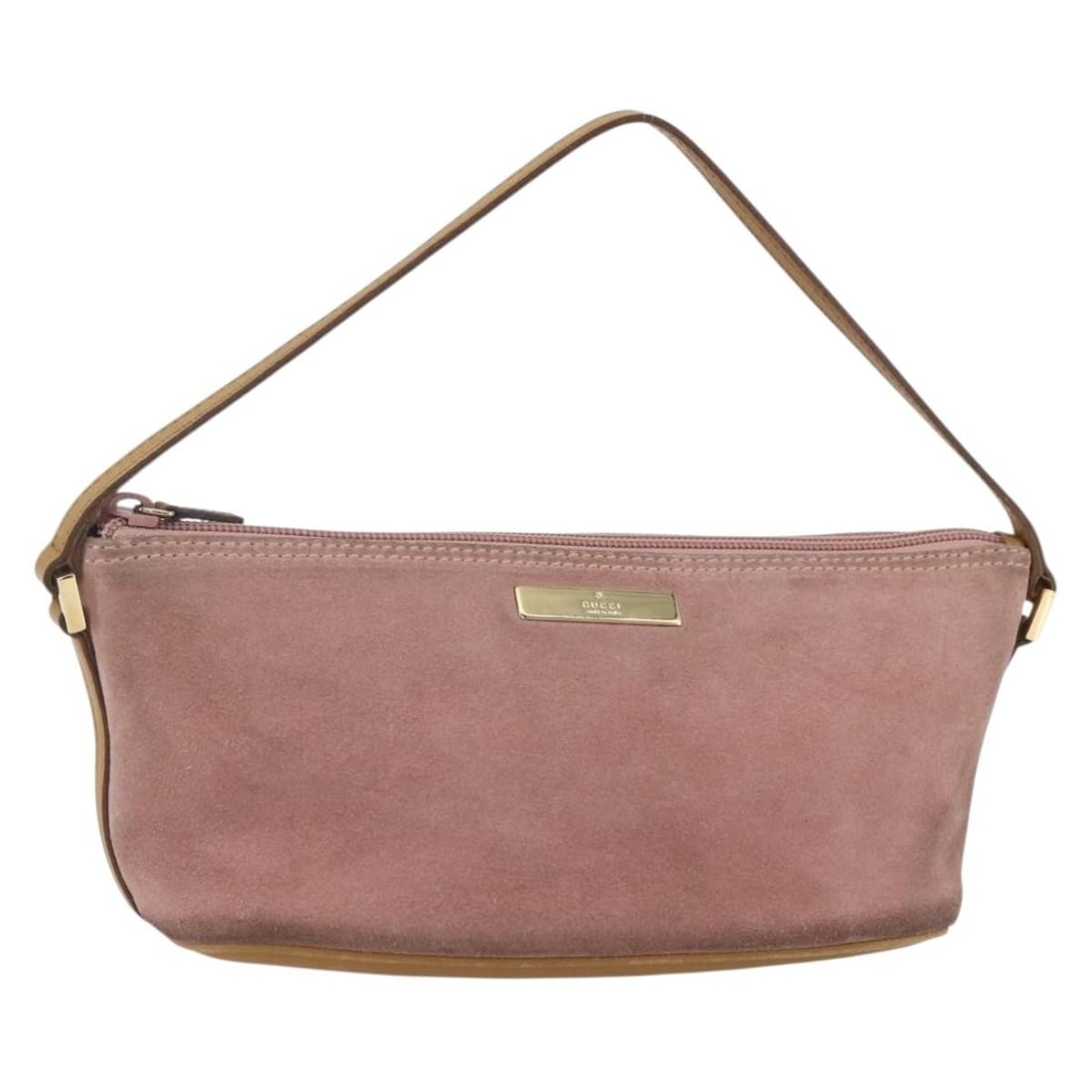 GUCCI Pink Gold Suede Accessory Pouch 039 1103 Auth Italy: GUCCI Pink Gold Suede Accessory Pouch 039 1103 Auth Italy This GUCCI accessory pouch is a stylish blend of functionality and elegance, crafted from high-quality suede in a delightful pink and gold col