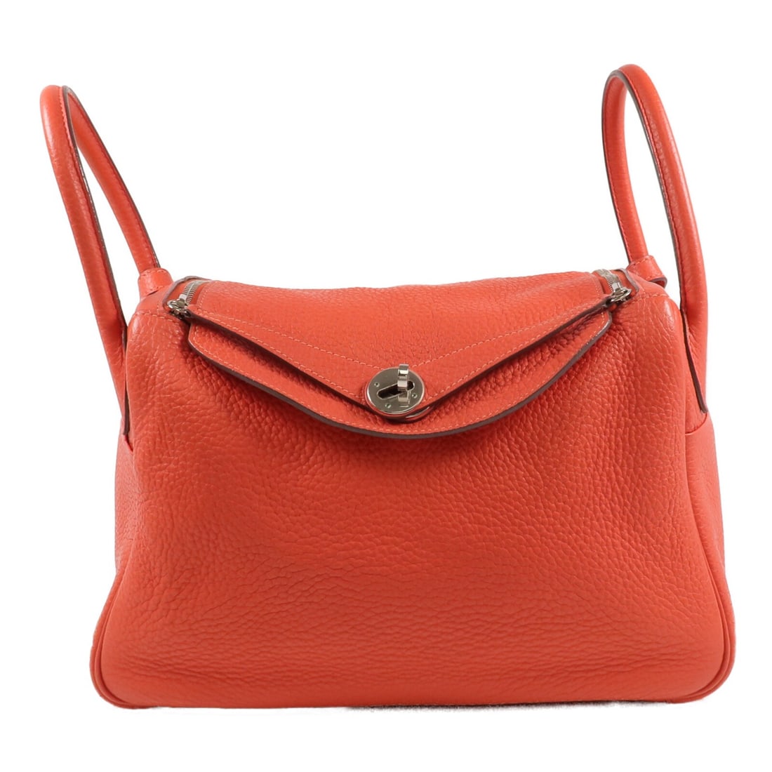 Lindy 30 Rose Jaipur Clemence Leather Shoulder Bag by Hermes: Lindy 30 Rose Jaipur Clemence Leather Shoulder Bag by Hermes This is a Hermes Lindy 30 shoulder bag crafted from Clemence calfskin leather in Rose Jaipur, a vibrant red shade. Featuring a versatile tw
