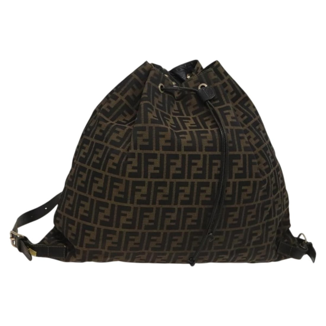 FENDI Zucca Canvas Backpack Brown Black Gold Made in Italy: FENDI Zucca Canvas Backpack Brown Black Gold Made in Italy This FENDI Zucca Canvas Backpack is a stylish accessory crafted in Italy, showcasing a chic blend of brown, black, and gold hues. The backpac