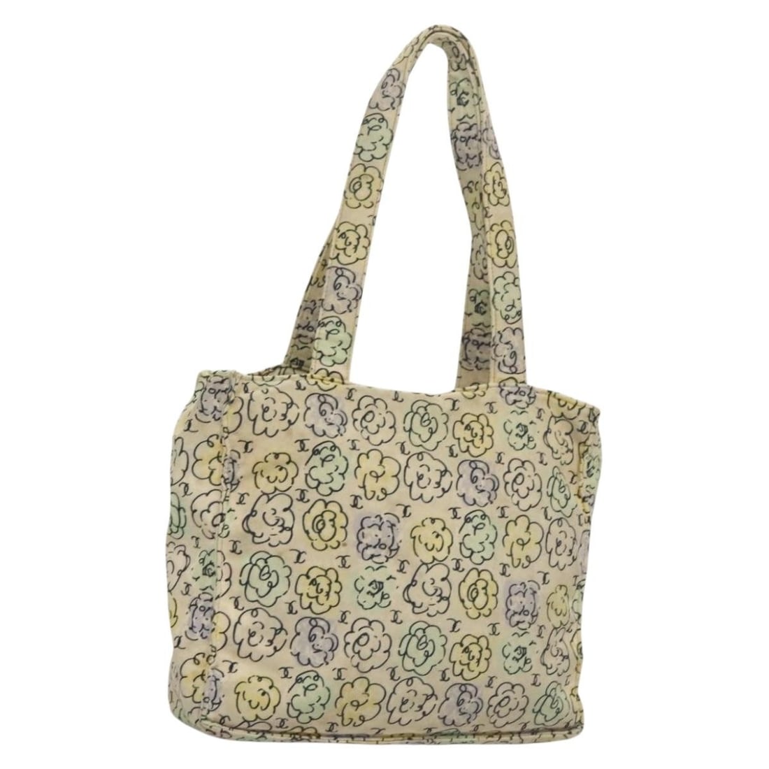 CHANEL Camelia COCO Mark Multicolor Cotton Tote Bag Auth BA3738: CHANEL Camelia COCO Mark Multicolor Cotton Tote Bag Auth BA3738 This CHANEL Camelia COCO Mark Tote Bag is a stylish and functional accessory crafted from cotton in a vibrant multicolor design. Measuri