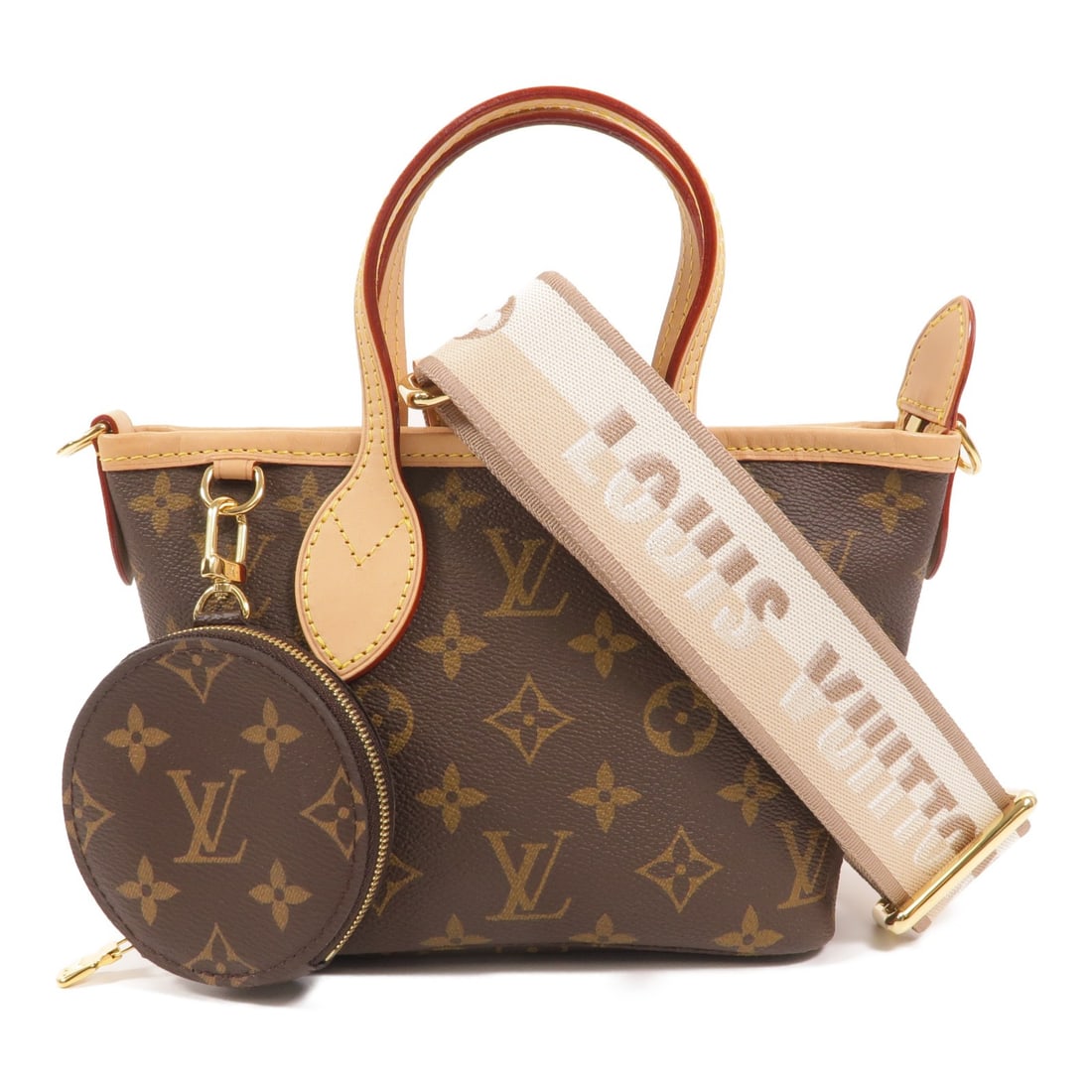 Louis Vuitton Neverfull BB Monogram Brown 2 Way Shoulder Bag: Louis Vuitton Neverfull BB Monogram Brown 2 Way Shoulder Bag This Louis Vuitton Neverfull BB 2-way shoulder handbag features the classic monogram brown PVC coated canvas. With a compact design, it off