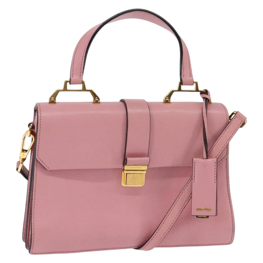 Miu Miu Madras Leather Hand Bag Pink Gold Authentic 2-Way: Miu Miu Madras Leather Hand Bag Pink Gold Authentic 2-Way Introducing the Miu Miu Madras Hand Bag, a luxurious accessory crafted in Italy. This stylish handbag features a chic combination of pink and 