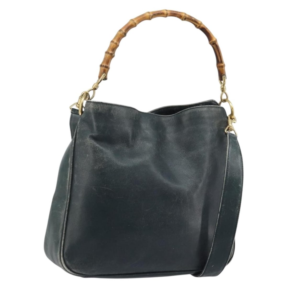 Gucci Bamboo Black Leather Shoulder Bag with Gold Hardware 2way 001 3444 1038: Gucci Bamboo Black Leather Shoulder Bag with Gold Hardware 2way 001 3444 1038 This is a Gucci Bamboo shoulder bag crafted in black leather with gold-tone accents. Designed for women, it features a 2-w