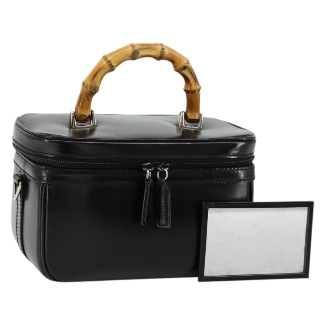 Gucci Bamboo leather black silver vanity bag Italy (1 of 18)