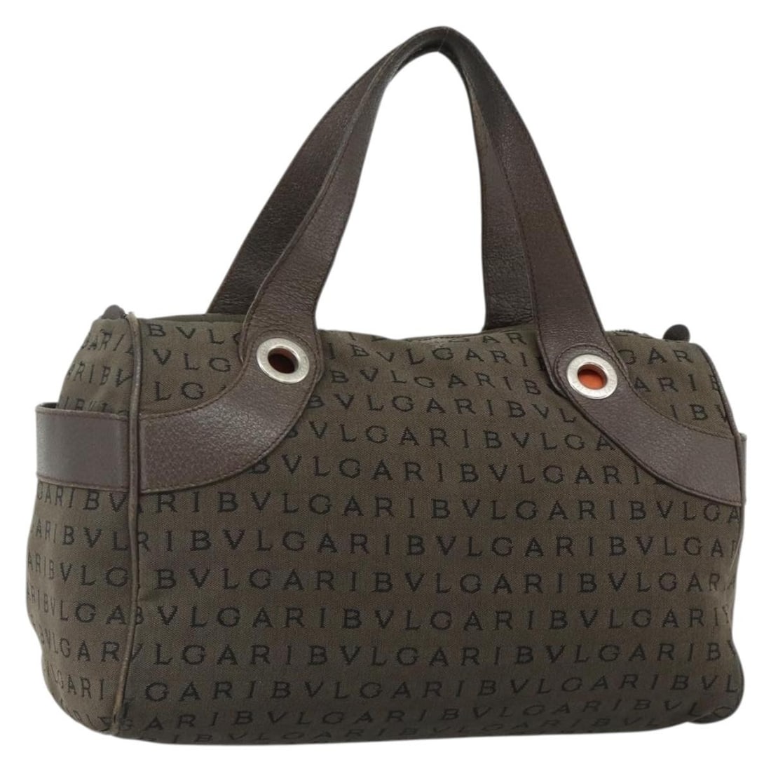 BVLGARI Logo Mania Canvas Brown Silver Hand Bag Italy: BVLGARI Logo Mania Canvas Brown Silver Hand Bag Italy This BVLGARI Logo Mania handbag is crafted from brown and silver canvas and is designed for women. Made in Italy, it features a spacious interior 