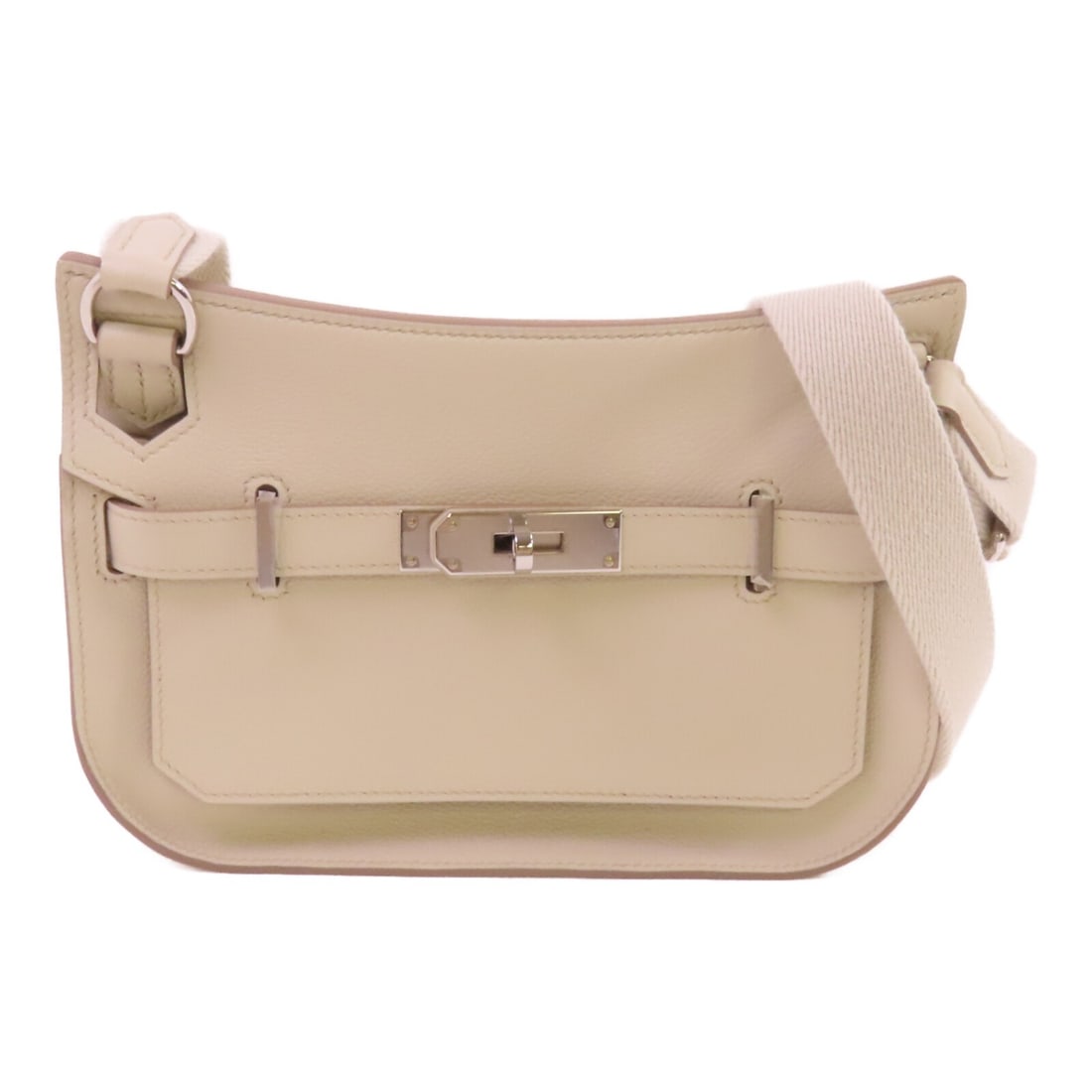 Hermes Mini Jypsiere Crossbody Bag in Beton Togo Calfskin with Palladium Hardware: Hermes Mini Jypsiere Crossbody Bag in Beton Togo Calfskin with Palladium Hardware This Hermes Mini Jypsiere shoulder bag is crafted from Togo calfskin leather in Beton white. It features palladium har