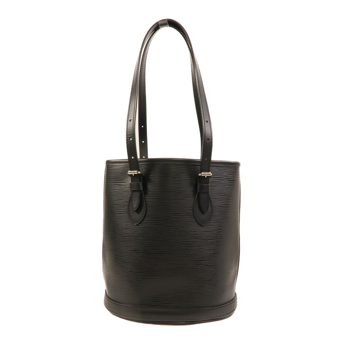 Louis Vuitton Epi Black Bucket PM Tote Bag: Louis Vuitton Epi Black Bucket PM Tote Bag This Louis Vuitton Bucket PM Epi tote bag features a sleek black calfskin exterior, offering a sophisticated and durable design. Crafted in France, it is siz