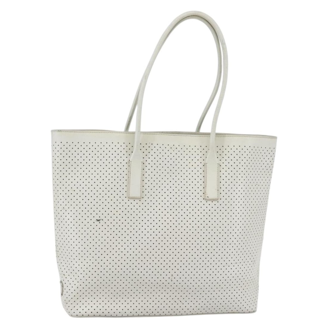 PRADA White Silver Leather Tote Bag Italy Auth TI3448: PRADA White Silver Leather Tote Bag Italy Auth TI3448 Elevate your style with this authentic PRADA Tote Bag, crafted from high-quality leather in a sophisticated white and silver color combination. Th