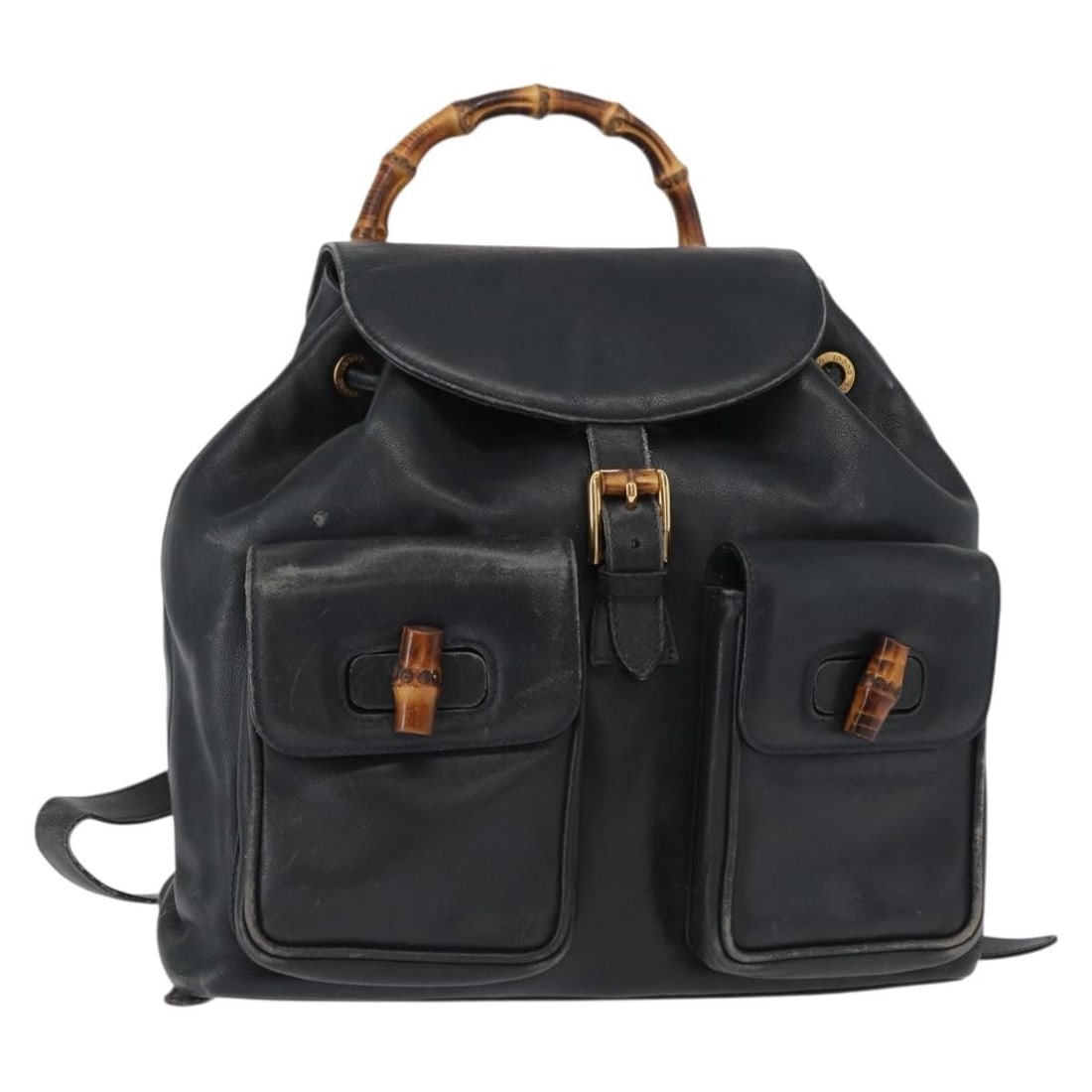 GUCCI Bamboo Leather Backpack Navy Gold 003 2058 0016 Auth Italy (1 of 18)
