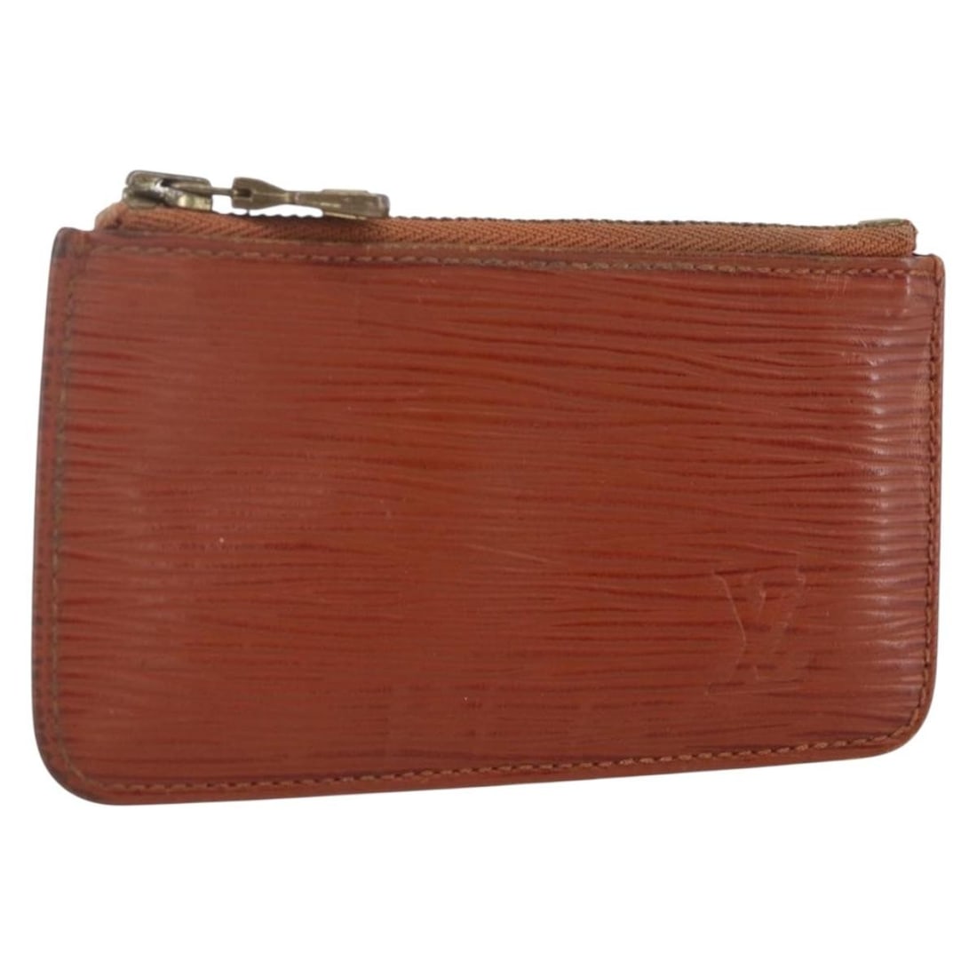 Brown Epi Leather Pochette Cles Coin Purse by Louis Vuitton M63803: Brown Epi Leather Pochette Cles Coin Purse by Louis Vuitton M63803 This is a Louis Vuitton Epi Pochette Cles coin purse in brown Epi leather. The purse features a compact rectangular design with a sec