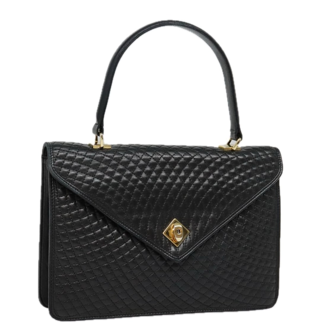 Black Leather Women's Handbag by BALLY with Gold Accents Italy: Black Leather Women's Handbag by BALLY with Gold Accents Italy This women's hand bag is crafted from leather in a black and gold color combination. Made in Italy, it features a structured design with 