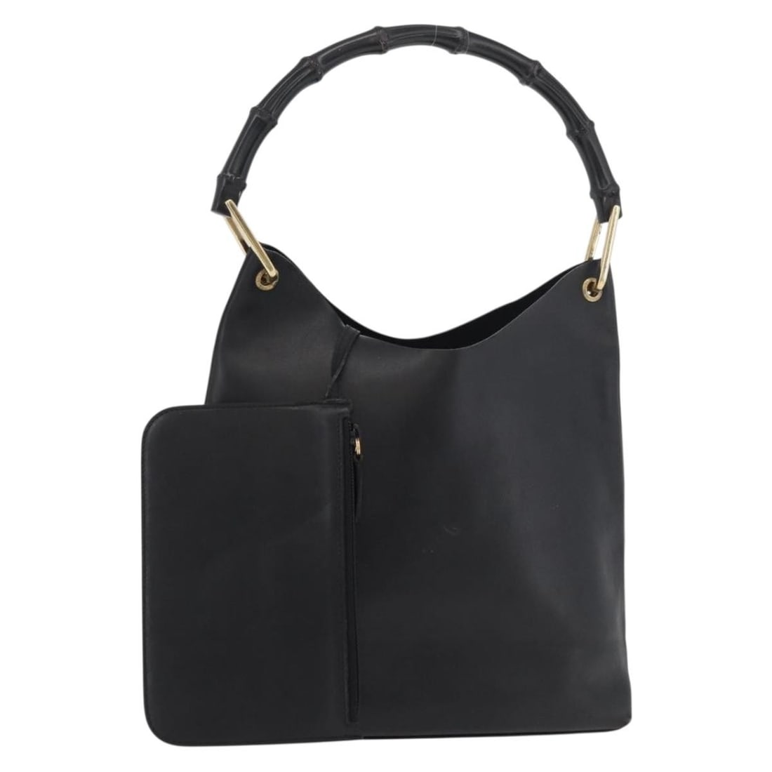 Gucci Bamboo Leather Shoulder Bag with Pouch Black Gold Italy: Gucci Bamboo Leather Shoulder Bag with Pouch Black Gold Italy This GUCCI Bamboo Shoulder Bag is crafted from black and gold leather and features a distinctive bamboo handle. Designed for women, it off