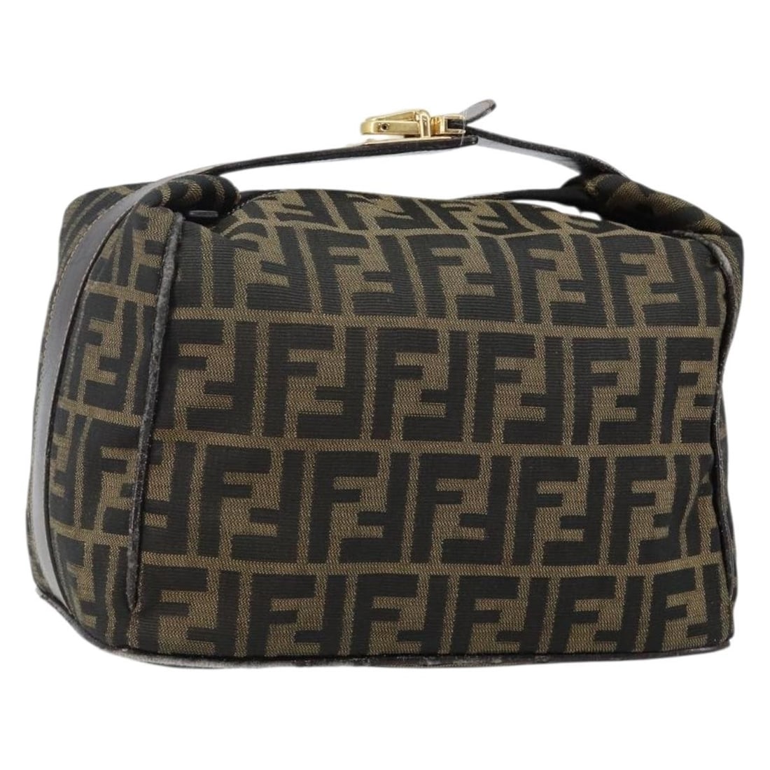 FENDI Zucca Canvas Hand Bag Black Brown Gold Made in Italy: FENDI Zucca Canvas Hand Bag Black Brown Gold Made in Italy This authentic FENDI Zucca Canvas Vanity Bag showcases a stylish blend of black, brown, and gold hues. Crafted from durable Zucca Canvas, thi