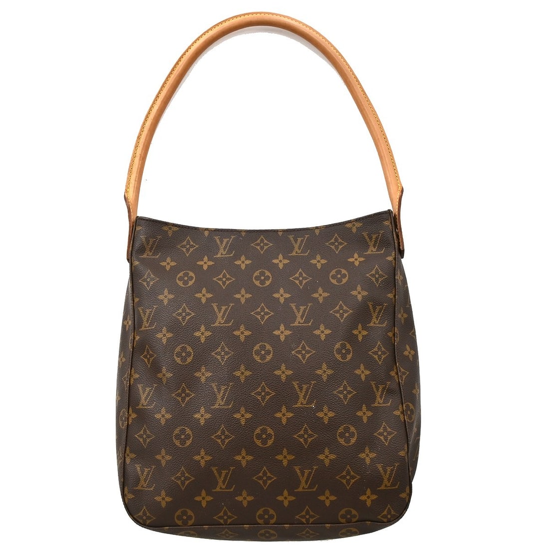Louis Vuitton Looping GM Monogram Leather Brown Shoulder Bag M51145: Louis Vuitton Looping GM Monogram Leather Brown Shoulder Bag M51145 This Louis Vuitton Looping GM shoulder bag features the iconic monogram pattern and is crafted from brown leather with beige leather