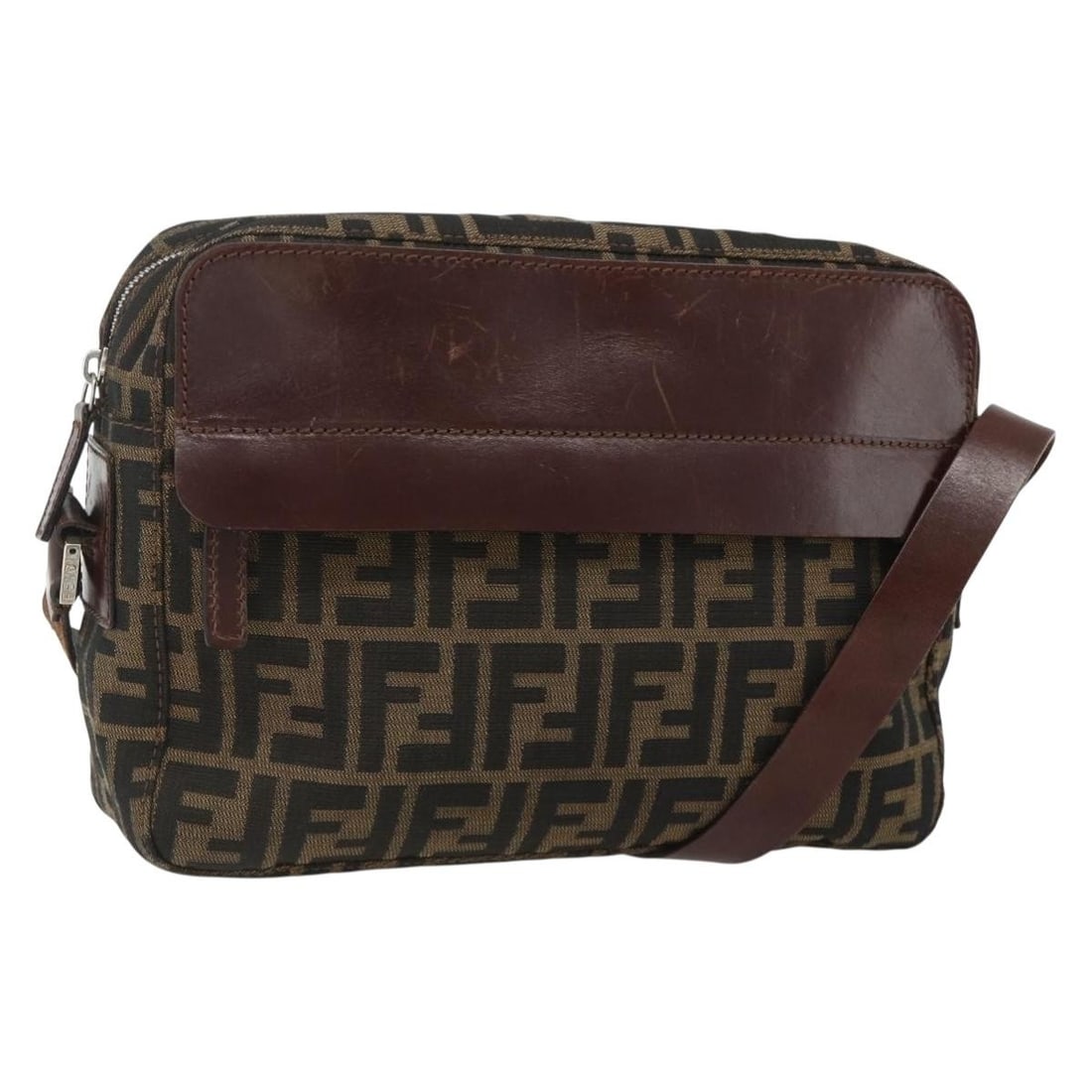 FENDI Zucca Canvas Black Brown Shoulder Bag Italy: FENDI Zucca Canvas Black Brown Shoulder Bag Italy This FENDI Zucca Canvas shoulder bag features the iconic black and brown Zucca pattern, crafted in Italy. Designed for women, the bag has a practical 