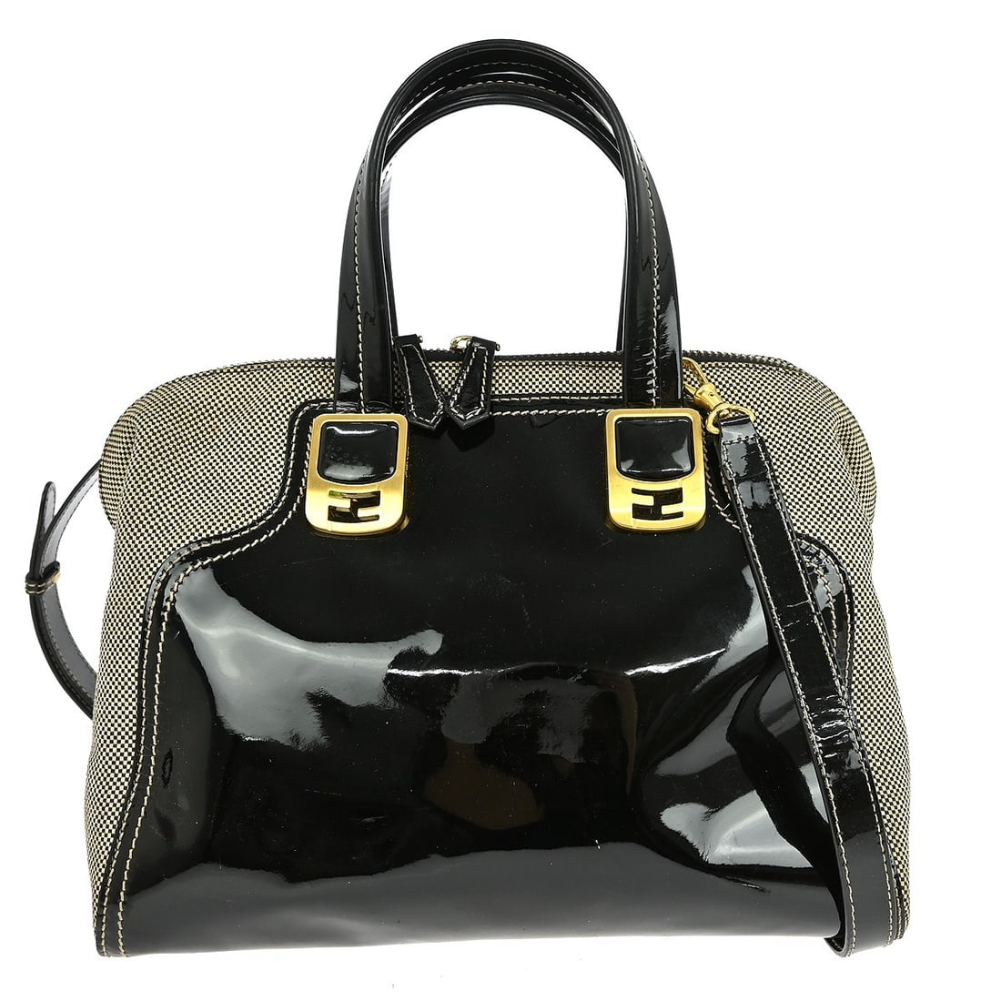 Fendi Black Red Canvas Shoulder Bag Gold Tone Hardware: Fendi Black Red Canvas Shoulder Bag Gold Tone Hardware This Fendi 2-way handbag features a black and red canvas exterior with gold-tone hardware and logo accents. Designed with both a shoulder strap a