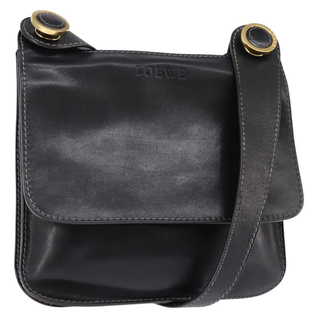 LOEWE Black Gold Leather Shoulder Bag Made in Spain SW1512: LOEWE Black Gold Leather Shoulder Bag Made in Spain SW1512 This LOEWE shoulder bag combines elegant black leather with striking gold accents, making it a sophisticated accessory for various occasions.