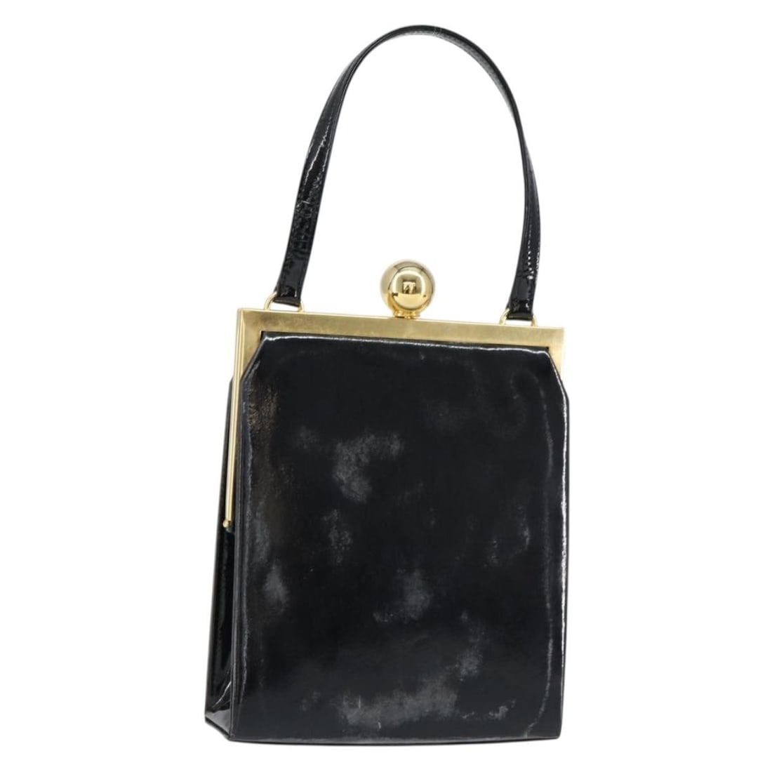 SAINT LAURENT Enamel Hand Bag Black Gold Authentic 154615 (1 of 18)
