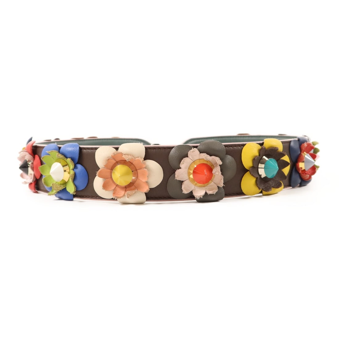 Fendi Multicolor Calfskin Leather Shoulder Strap with Silver Hardware: Fendi Multicolor Calfskin Leather Shoulder Strap with Silver Hardware This Fendi shoulder strap is crafted from multicolor calfskin leather and is designed for women's bags. Made in Italy, it offers a