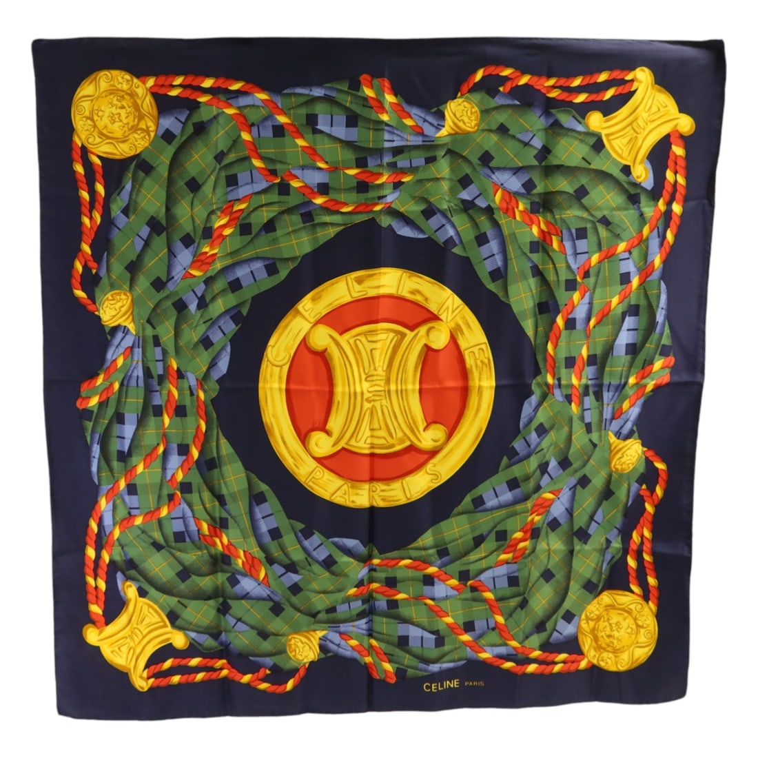 Celine Silk Women's Scarf in Navy Green and Gold Multicolor (1 of 10)