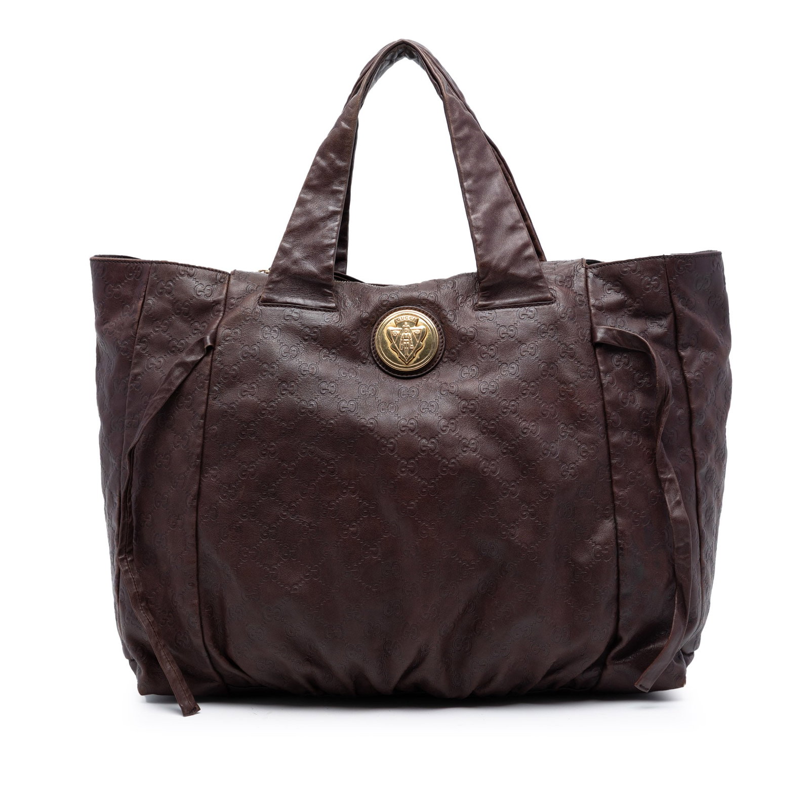 Gucci Hysteria Tote Large Guccissima Brown Leather Handbag Italy: Gucci Hysteria Tote Large Guccissima Brown Leather Handbag Italy The Gucci Large Guccissima Hysteria Tote features a brown leather body with a signature embossed pattern, flat leather handles, a top z
